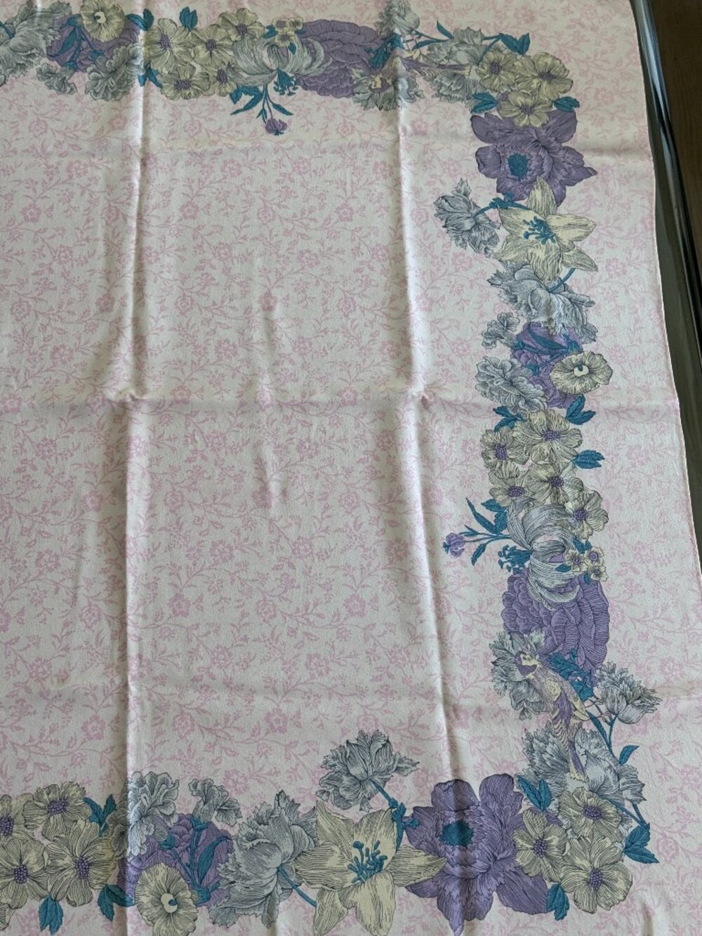 Vintage Japanese Silk Floral Scarf – Soft Pink & Purple, Great Condition - Picture 5 of 6